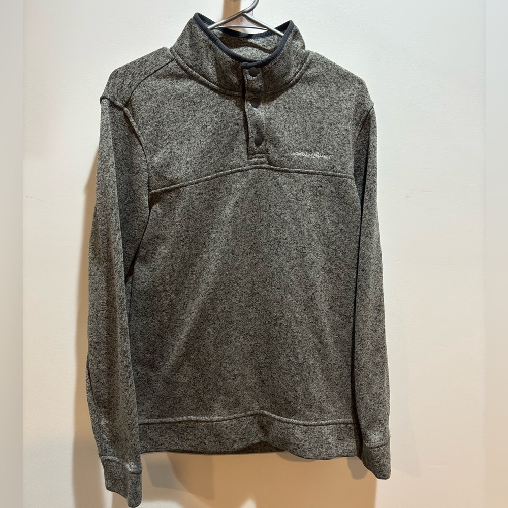 Eddie Bauer Charcoal Knit Pullover quarter button snap